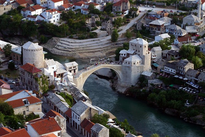 Day trip to Mostar from Dubrovnik - Mostar’s Old Bridge area: where the city’s contrasts are obvious